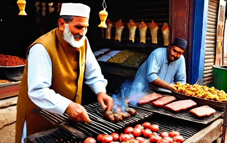 지역특산 음식과 관련된 여행 팁 - **Karachi Food Street Night:** A lively and energetic evening scene on a famous food street in Karac...
