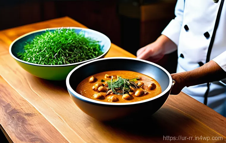 지역특산 음식의 맛을 더하는 비법 - **Prompt 2: Modern Culinary Efficiency and Artistic Presentation**
    "A contemporary, well-lit kit...