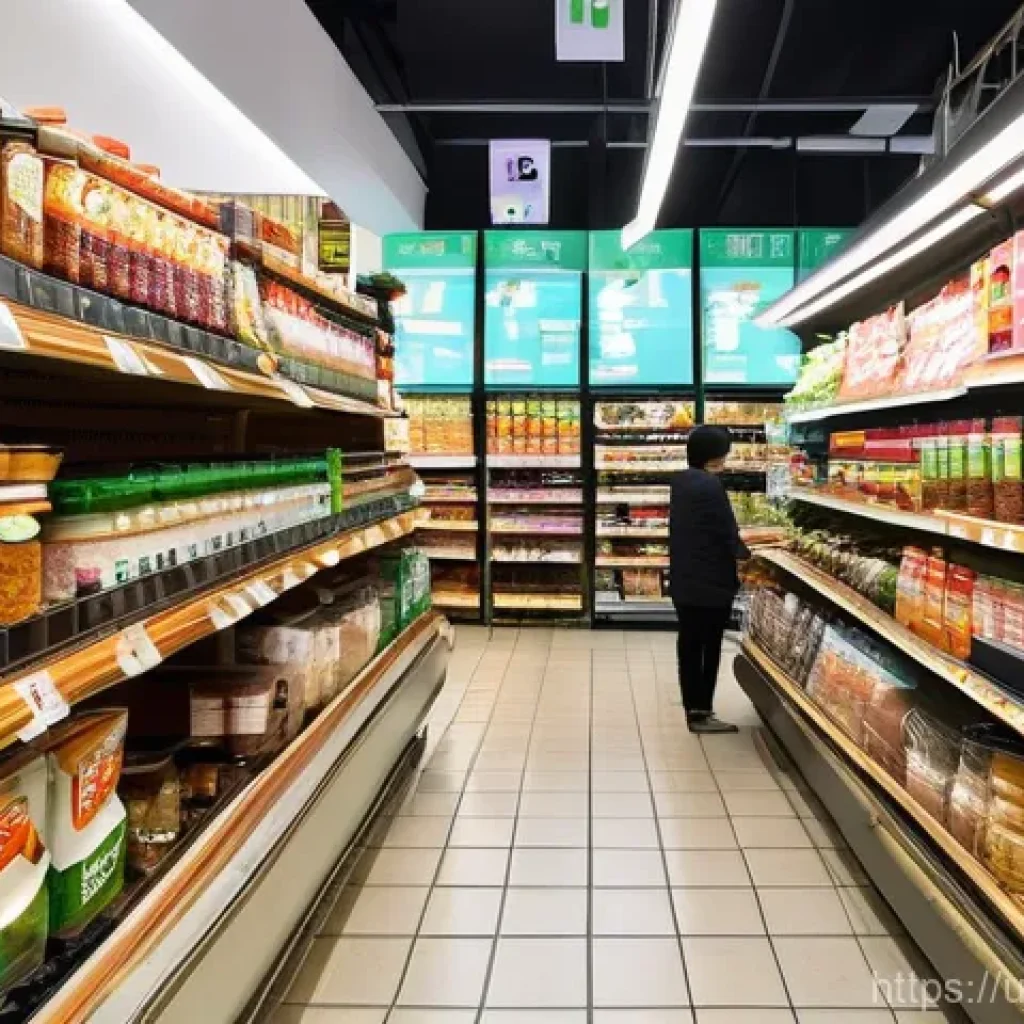 해외에서 즐기는 한국 지역특산 음식 - **Prompt:** A bustling, well-lit interior of an international Korean grocery store. Shelves are over...