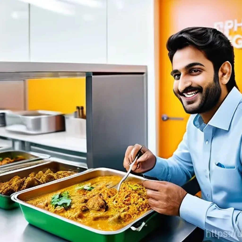 각 지역의 특산 음식으로 만든 도시락 아이디어 - **Prompt:** A vibrant and inviting scene of a Pakistani working professional in a modern office pant...