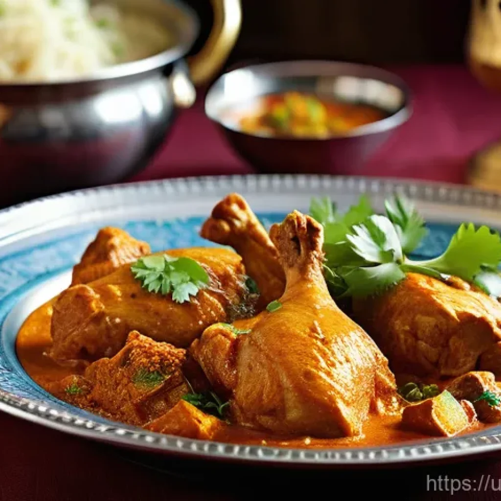 전국 특산 음식을 활용한 와인 페어링 - **Prompt 1: "A beautifully composed still-life photograph featuring a steaming, rich Chicken Karahi,...