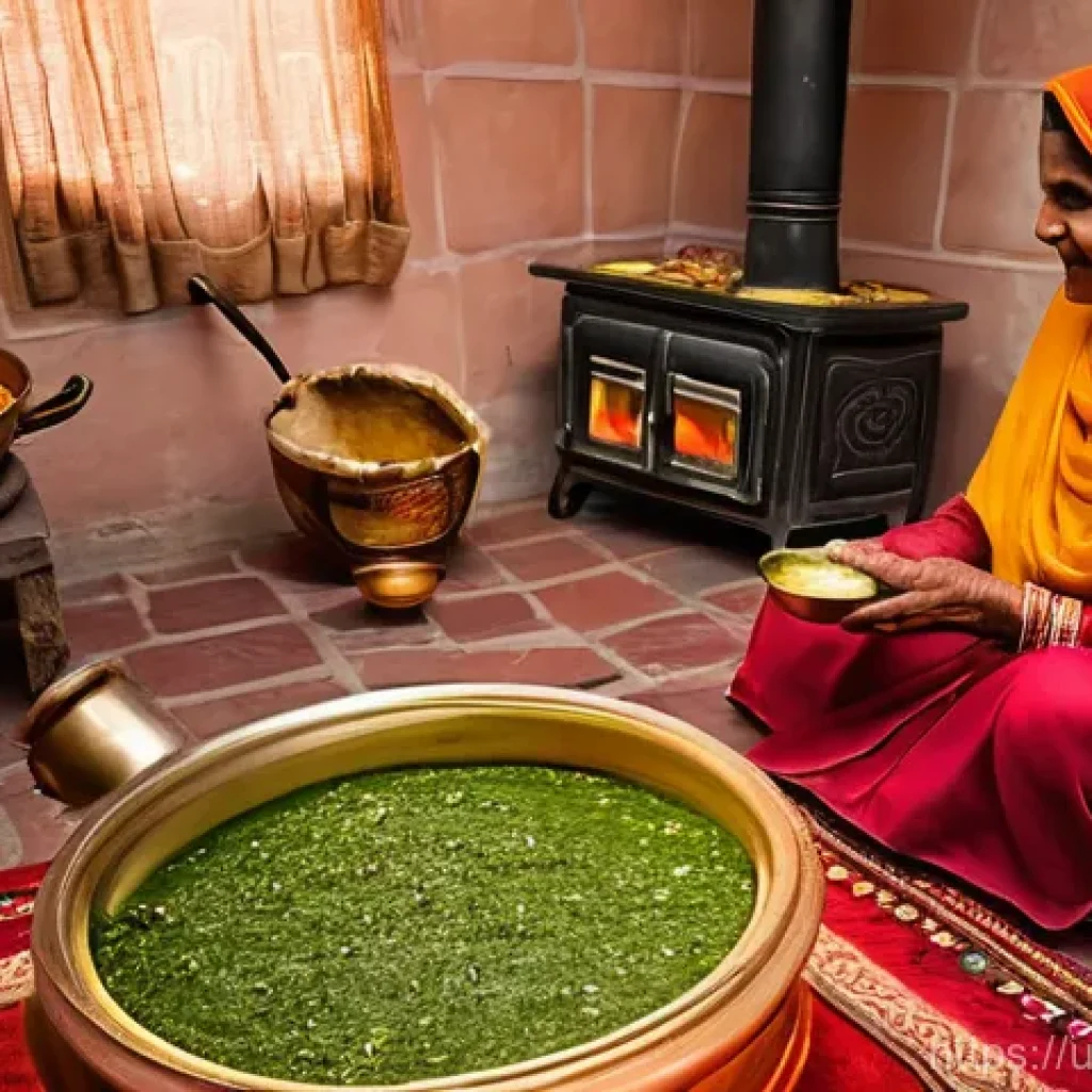 지역특산 음식의 고유한 조리법 - **Punjabi Winter Family Feast:** A heartwarming, hyperrealistic image of a cozy, rustic Punjabi home...
