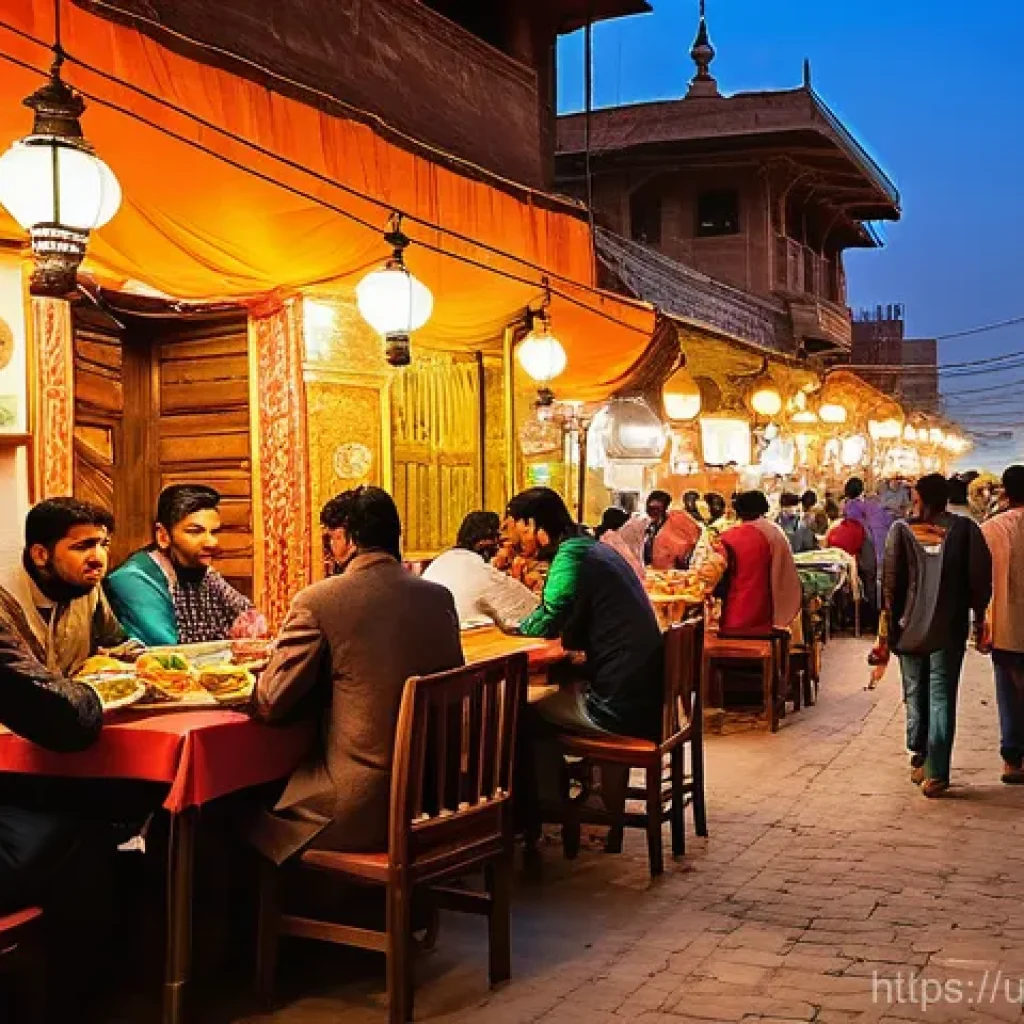 전통시장과 지역특산 음식 체험 - **Lahore's Lively Food Street at Night:**
"A bustling and vibrant night scene at a famous food s...