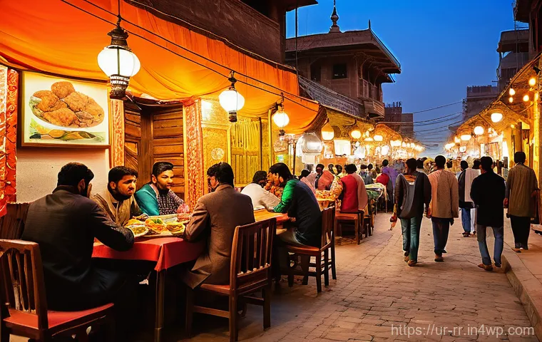 전통시장과 지역특산 음식 체험 - **Lahore's Lively Food Street at Night:**
"A bustling and vibrant night scene at a famous food s...