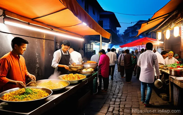 지역특산 음식의 소비 트렌드 변화 - **Prompt 1: Bustling Street Food Scene with a Digital Twist**
"A vibrant and bustling street foo...
