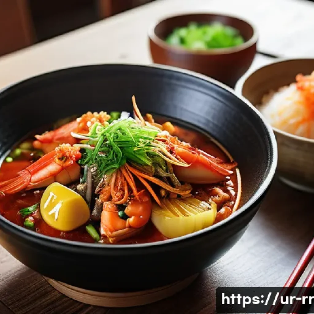외국인에게 인기 있는 한국의 지역특산 음식 - A vibrant and detailed close-up of a traditional Korean seafood dish served in a rustic Busan coasta...