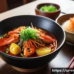 외국인에게 인기 있는 한국의 지역특산 음식 - A vibrant and detailed close-up of a traditional Korean seafood dish served in a rustic Busan coasta...